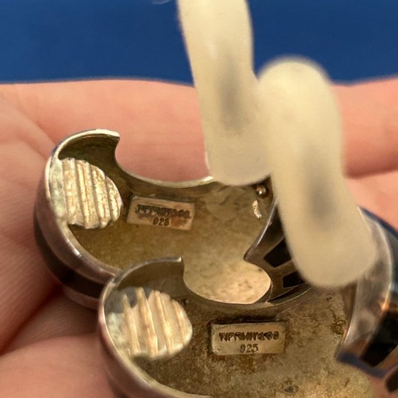 Vintage Tiffany & Co 925 Silver Black Blue Enamel Shrimp Omega Earrings - Picture 7 of 14